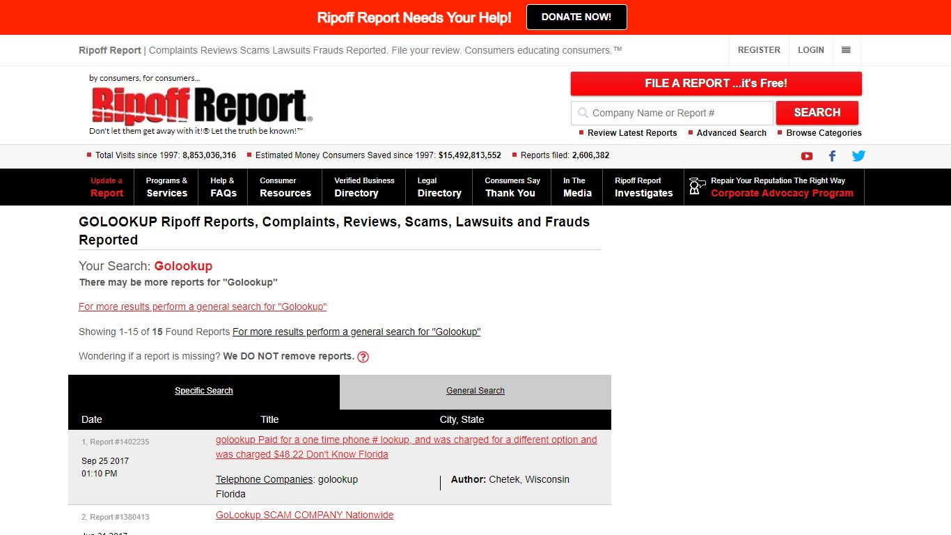 Ripoff Report | Golookup complaints, reviews, scams, lawsuits and ...